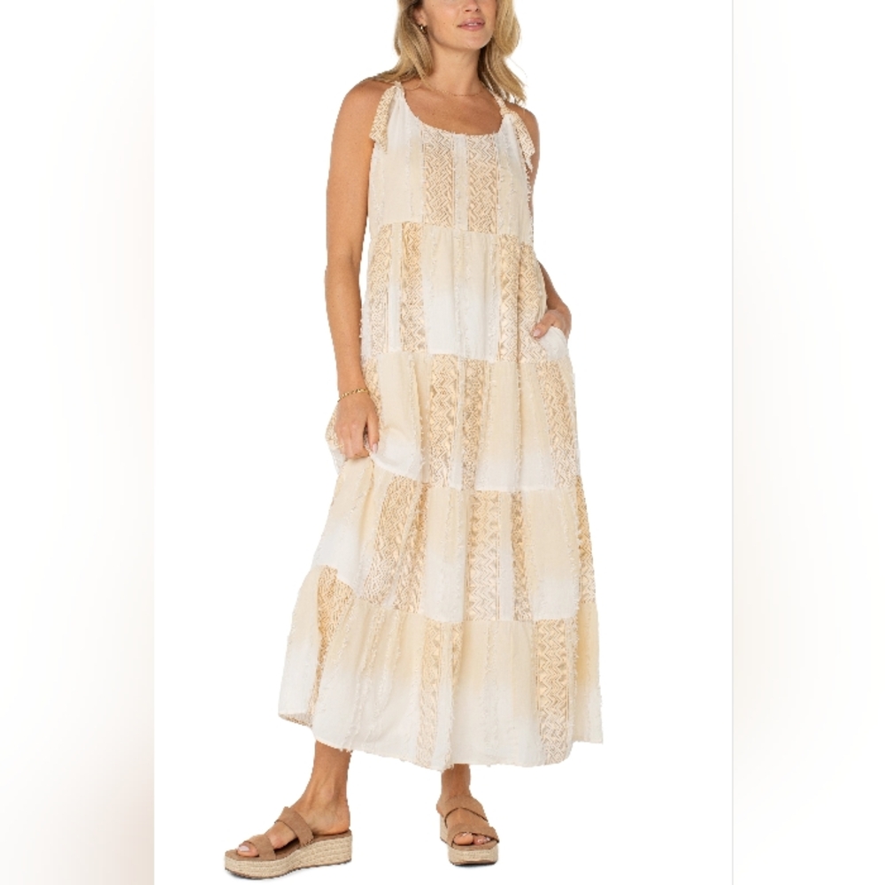 NEW! Liverpool Los Angeles Tie Strap Easy Fit Woven Maxi Dress w/ Pockets! - Picture 3 of 11